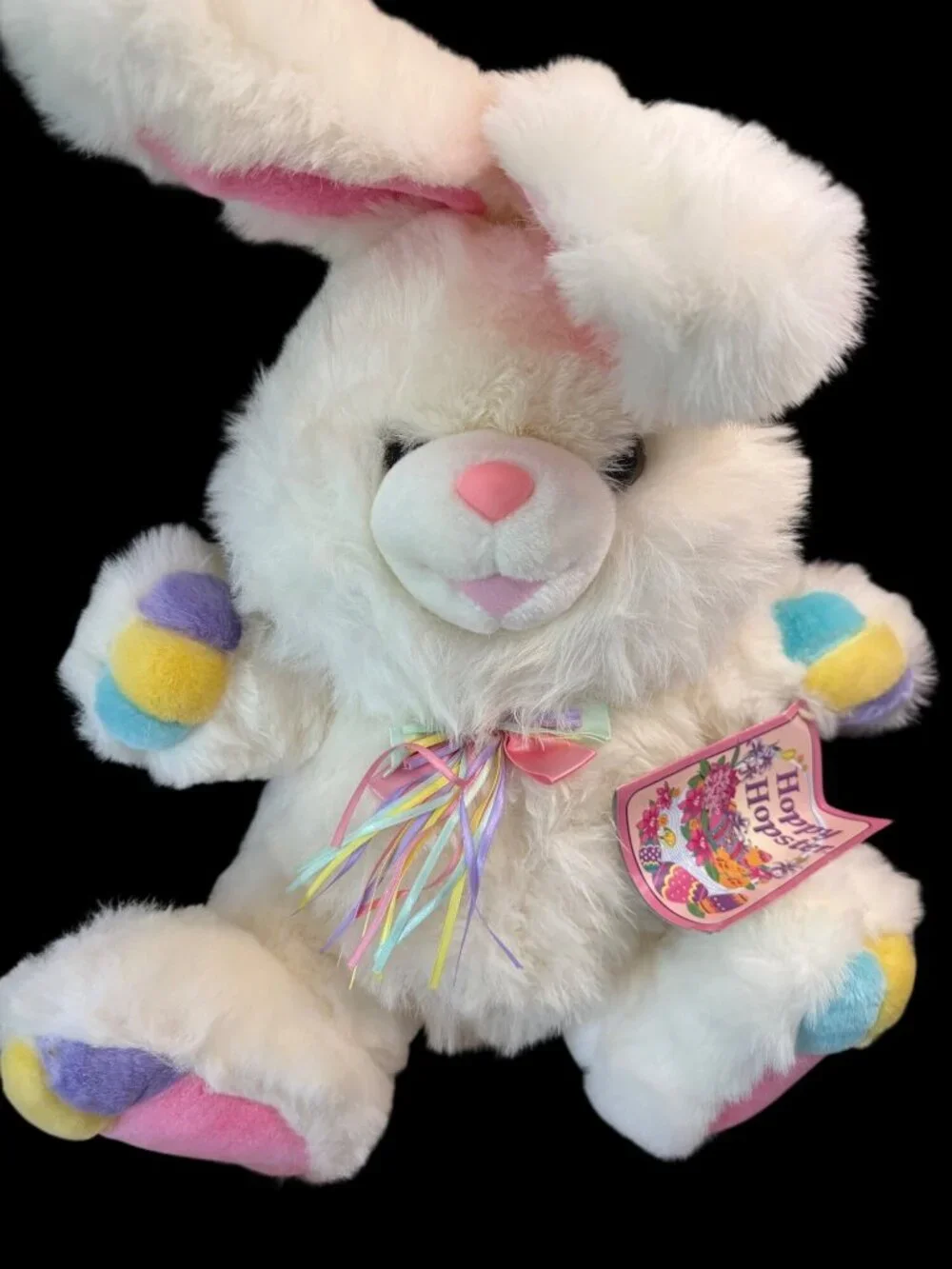 Vintage TB Trading Hoppy Hopster Easter Bunny Plush White Pastel Color Block tag